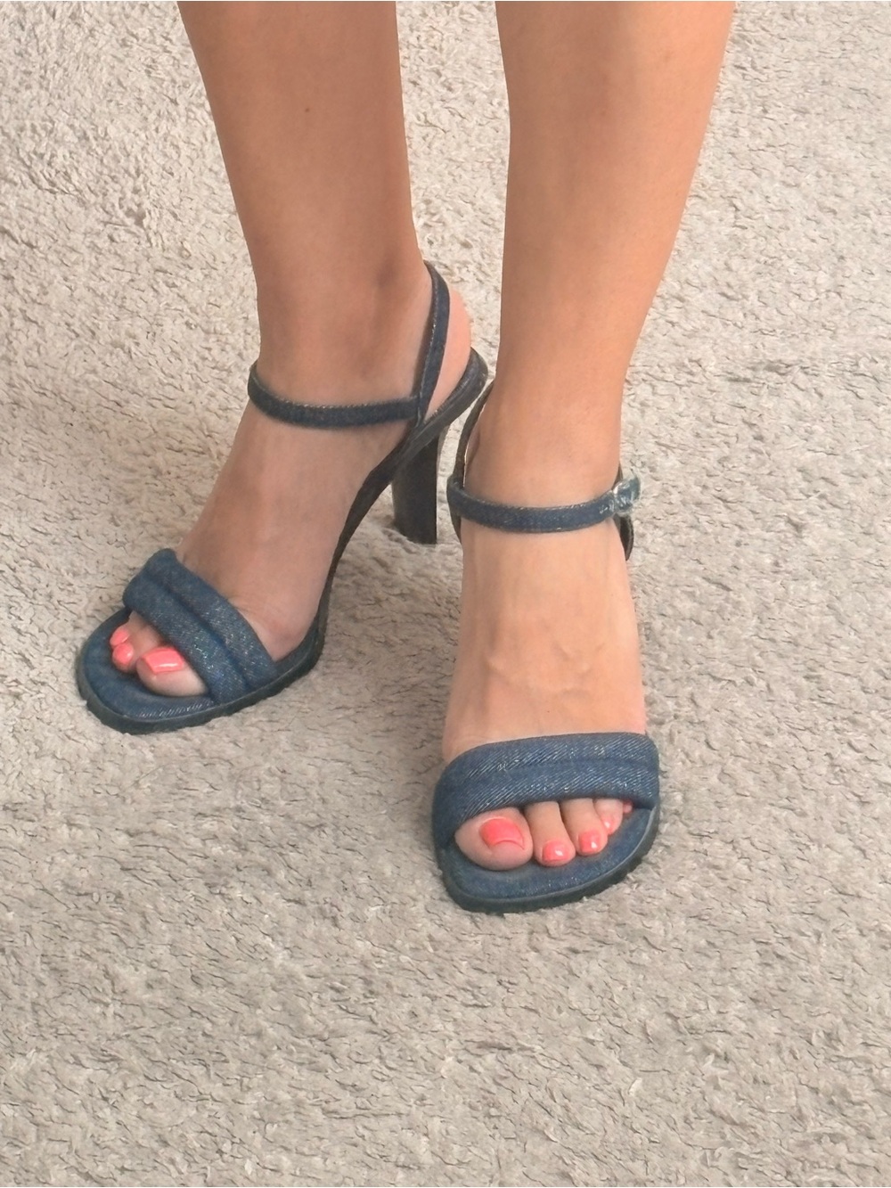 Gloria Vanderbilt Y2K Vintage Farra Denim Jean Open Toe Heels Ankle Strap Sandal